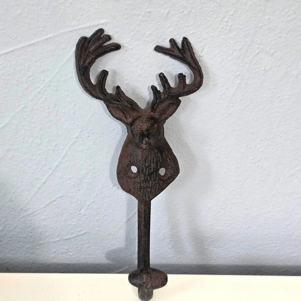 Cast Iron Buck Deer Head Wall Hook Coat Towel Hook Rustic Farmhouse Cabin Lodge